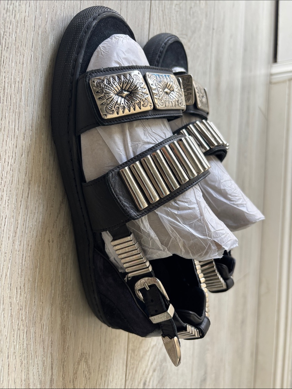TOGA Pulla Black Sandals with Silver-Tone Stud and Plate Accents - Picture 4 of 7